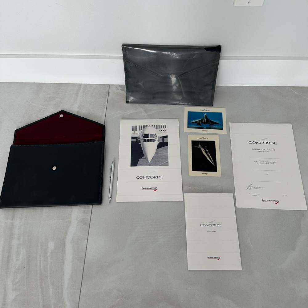 Rare Vintage TWO British Airways Concorde Portfolio w/ Pen Stationery Cert Etc.